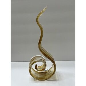 Handcrafted Amber Swirl Art Glass Sculpture Ribbon-Like Abstract Design 11.5x5"